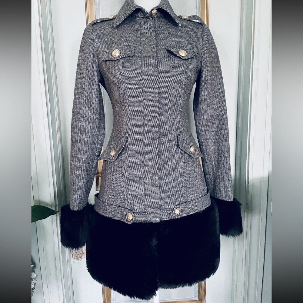 2B. RYCH Winter Coat Removable Faux Fur‎ Trim B Gray Black Size 4